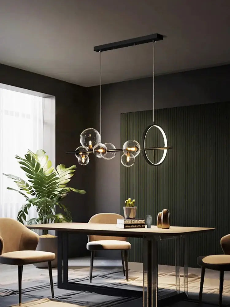 Black postmodern bubble glass chandelier dining room clear globes