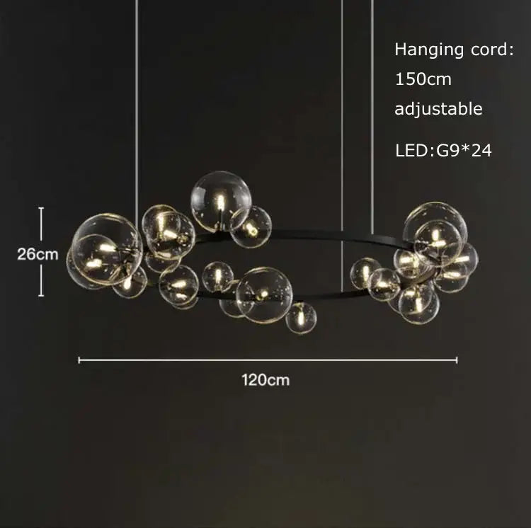 Black postmodern bubble glass chandelier dining room clear globes