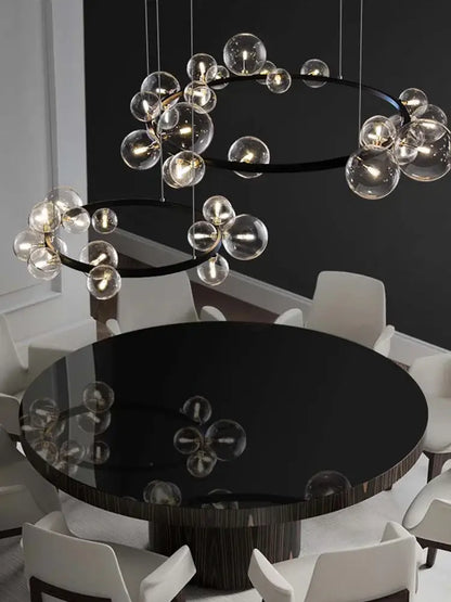 Black postmodern bubble glass chandelier dining room clear globes