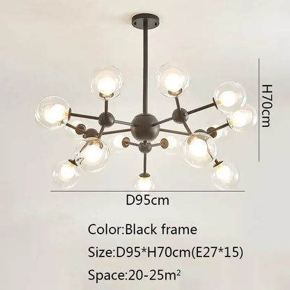Black postmodern sputnik chandelier dining room glass globe light