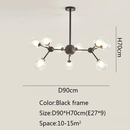 Black postmodern sputnik chandelier dining room glass globe light