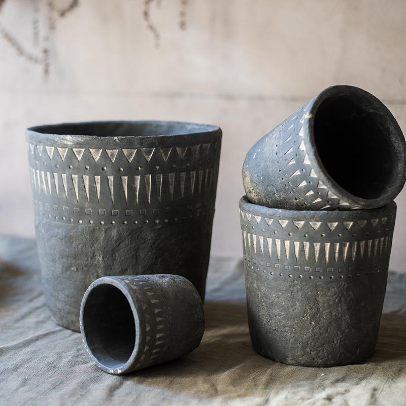 Black Pottery Cement Planter, view 2
