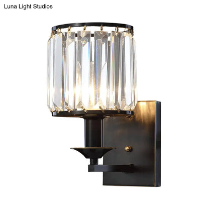 DecorBites™ Black Prismatic Crystal Wall Mount Lamp - Modern Cylinder Design