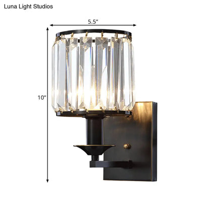 DecorBites™ Black Prismatic Crystal Wall Mount Lamp - Modern Cylinder Design
