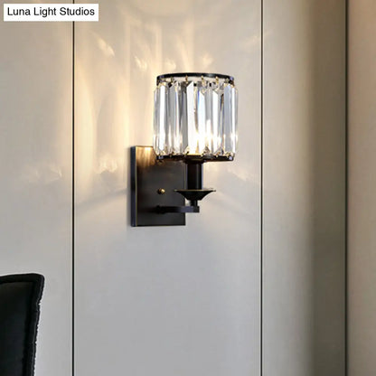 DecorBites™ Black Prismatic Crystal Wall Mount Lamp - Modern Cylinder Design