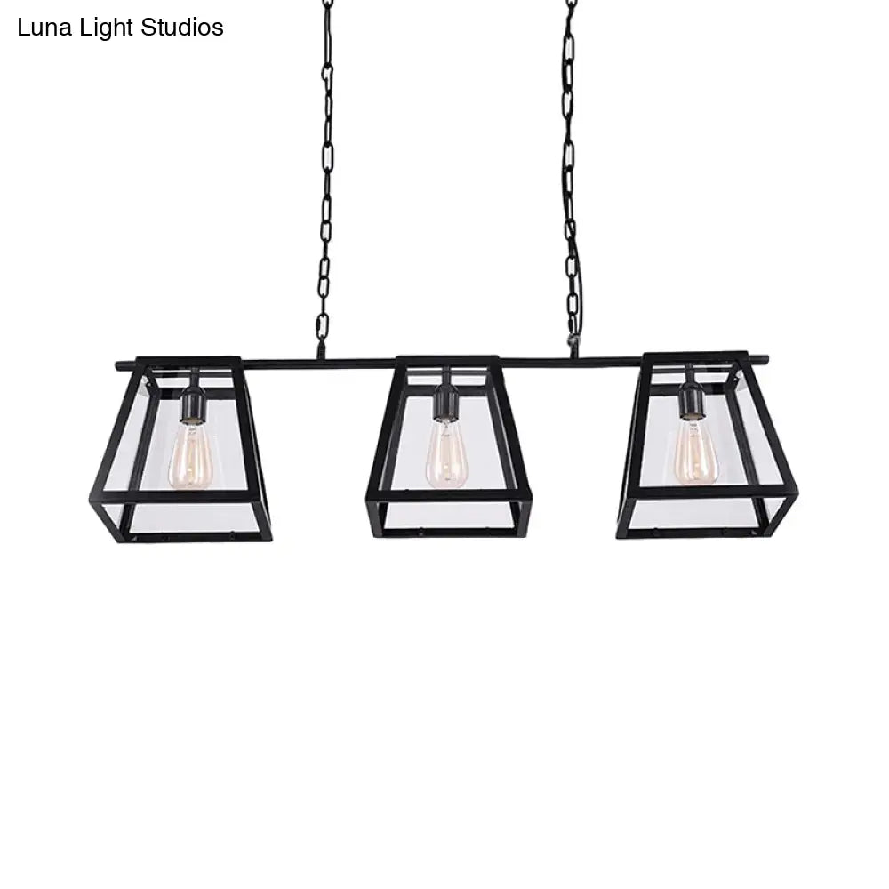 DecorBites™ Black Pyramid Island Light: Industrial Metal 3-Bulb Hanging Lamp with Glass Panel - Kitchen Fixture