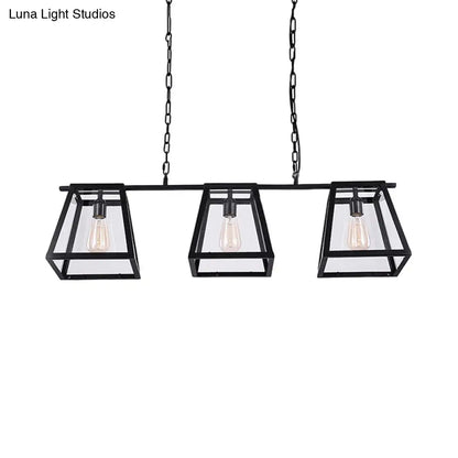 DecorBites™ Black Pyramid Island Light: Industrial Metal 3-Bulb Hanging Lamp with Glass Panel - Kitchen Fixture
