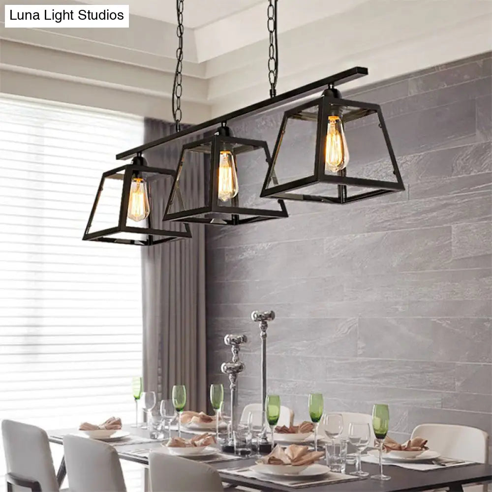 DecorBites™ Black Pyramid Island Light: Industrial Metal 3-Bulb Hanging Lamp with Glass Panel - Kitchen Fixture