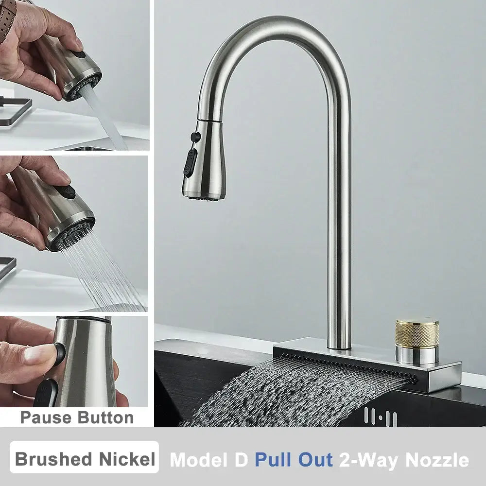 Black rainwater kitchen faucet matte black and gold pull out tap