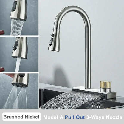 Black rainwater kitchen faucet matte black and gold pull out tap