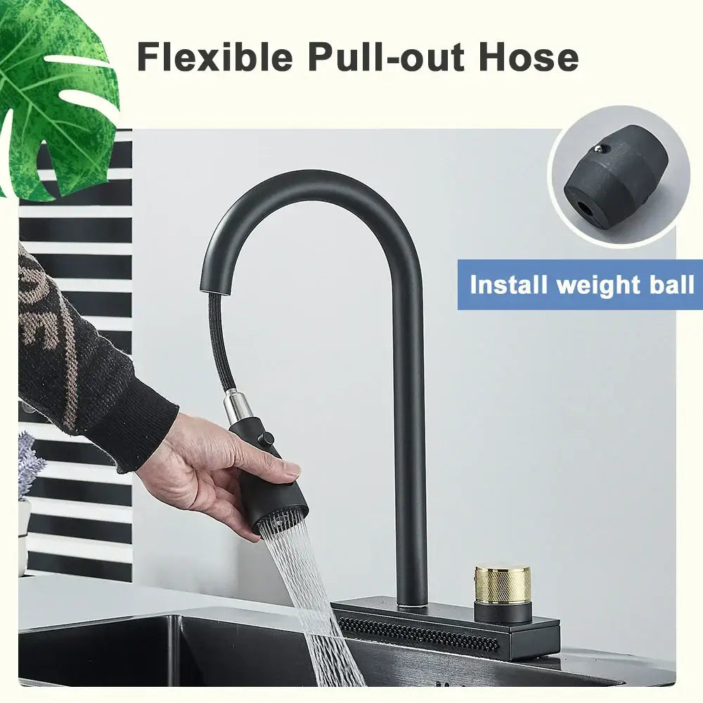 Black rainwater kitchen faucet matte black and gold pull out tap