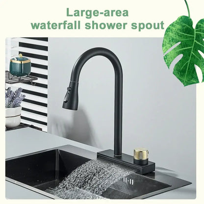 Black rainwater kitchen faucet matte black and gold pull out tap