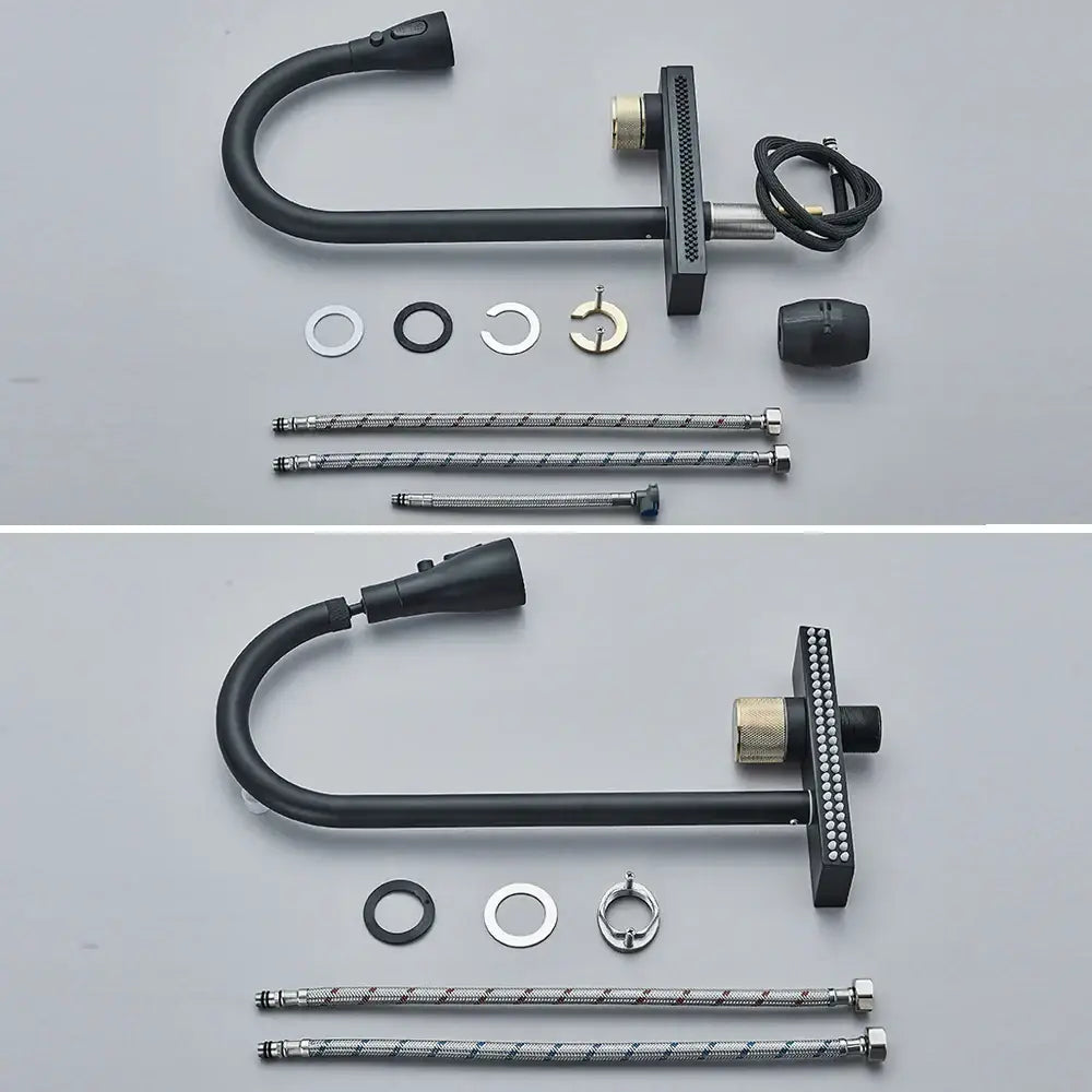 Black rainwater kitchen faucet matte black and gold pull out tap