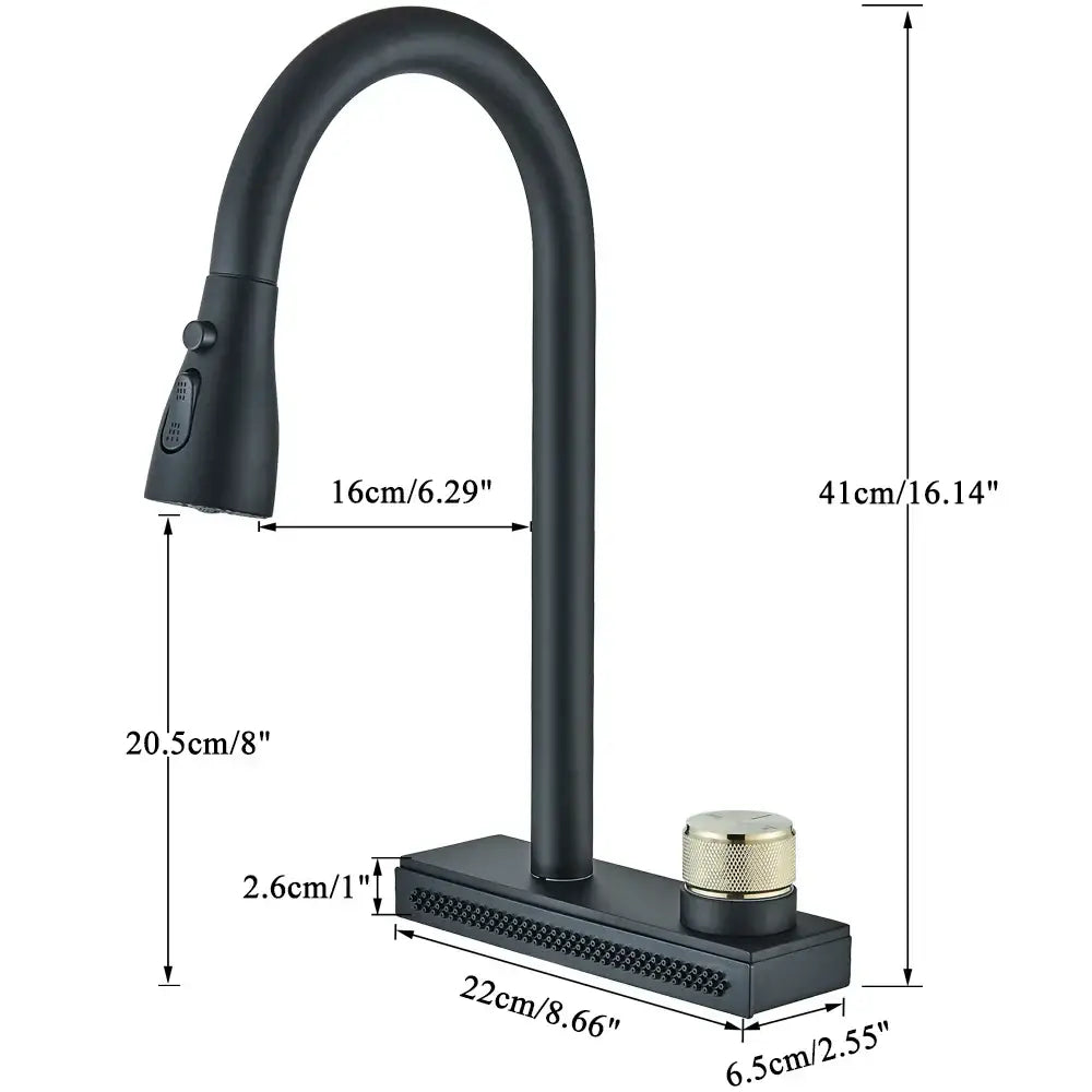 Black rainwater kitchen faucet matte black and gold pull out tap