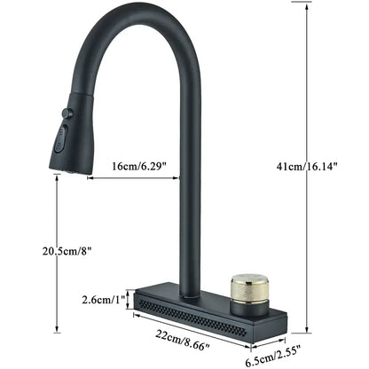 Black rainwater kitchen faucet matte black and gold pull out tap