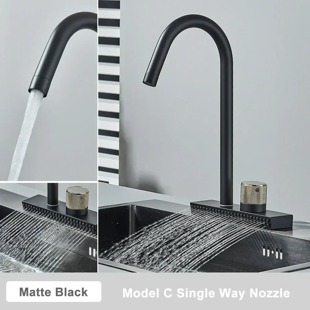 Black rainwater kitchen faucet matte black and gold pull out tap