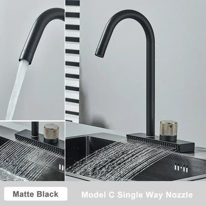 Black rainwater kitchen faucet matte black and gold pull out tap