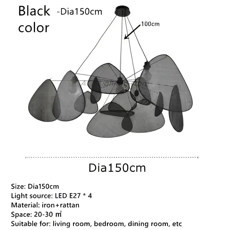 Black rattan ceiling chandelier dining room mesh pendant light