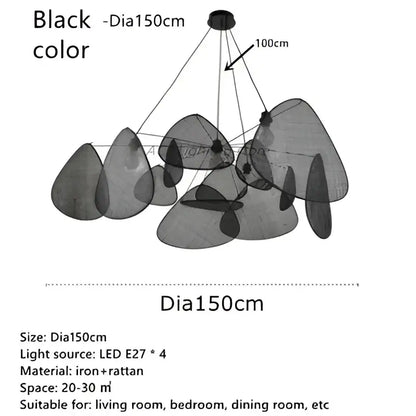 Black rattan ceiling chandelier dining room mesh pendant light
