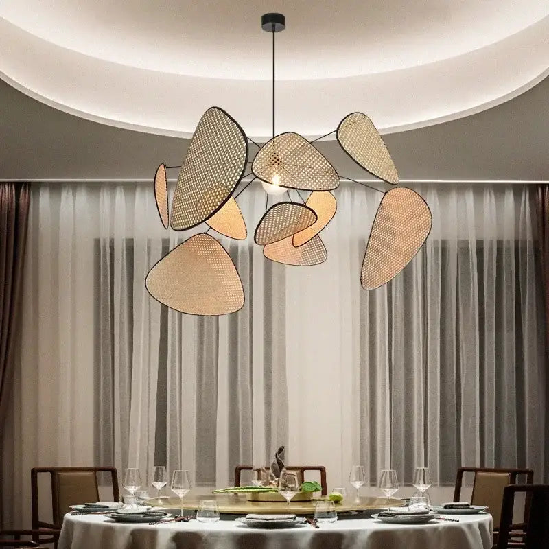 Black rattan ceiling chandelier dining room mesh pendant light