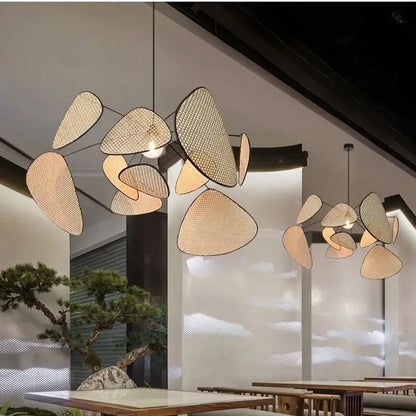Black rattan ceiling chandelier dining room mesh pendant light