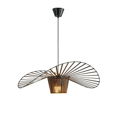 Black rattan hat led chandelier dining room metal ceiling fan