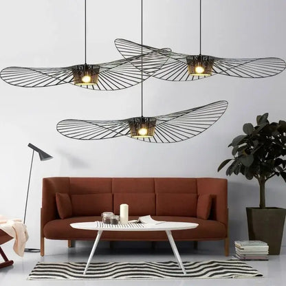 Black rattan hat led chandelier dining room metal ceiling fan