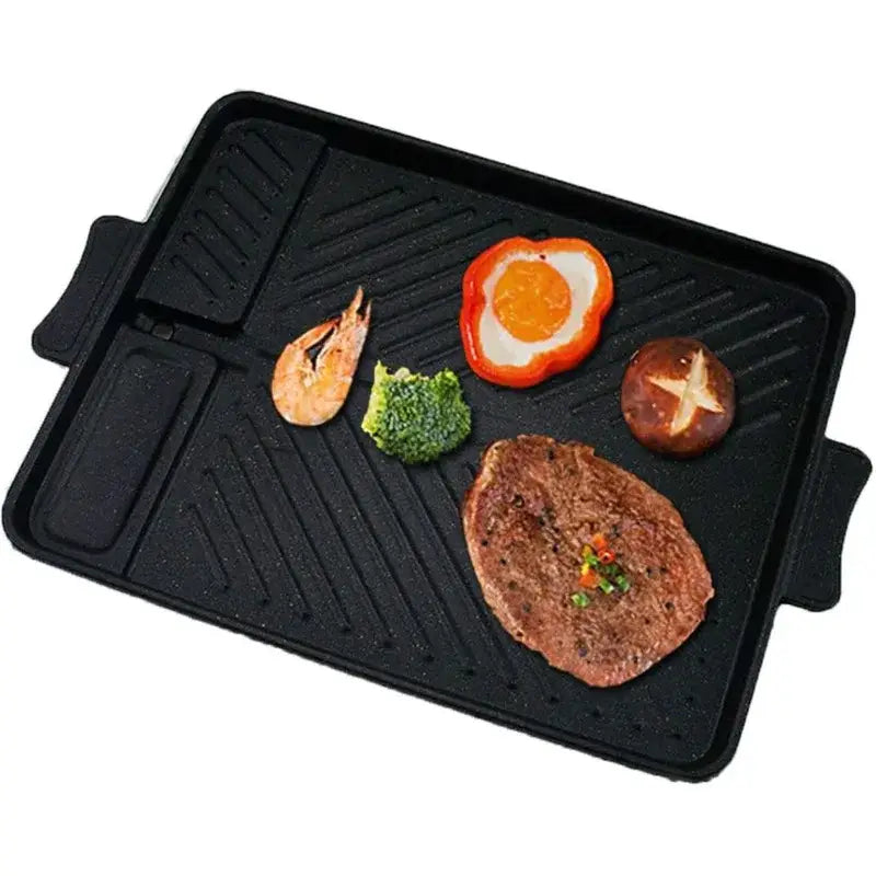 Black rectangular non stick korean grill pan kitchen bbq tray