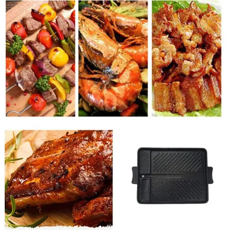 Black rectangular non stick korean grill pan kitchen bbq tray