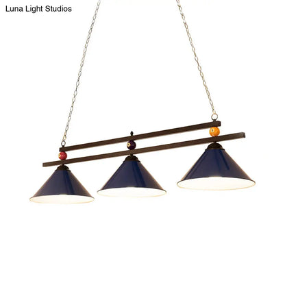 DecorBites™ Black/Red Industrial Cone Shade Ceiling Pendant with 3 Metal Heads and Billiard Ball Deco