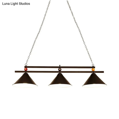 DecorBites™ Black/Red Industrial Cone Shade Ceiling Pendant with 3 Metal Heads and Billiard Ball Deco