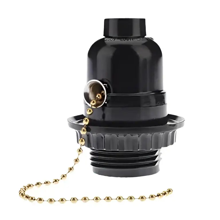 Black ridged bakelite e27 bulb holder with switch bedroom light socket