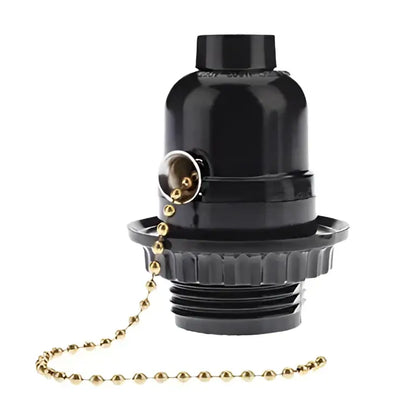 Black ridged bakelite e27 bulb holder with switch bedroom light socket