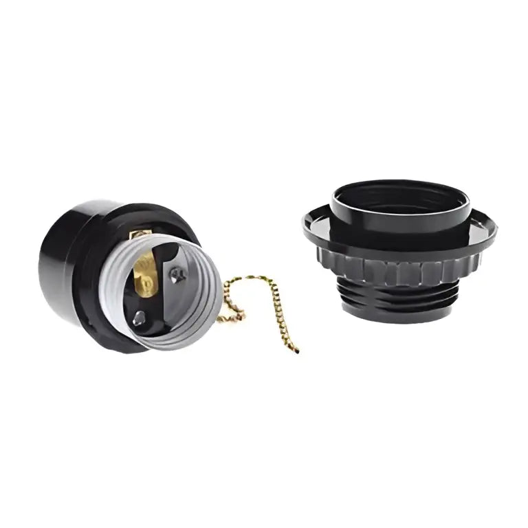 Black ridged bakelite e27 bulb holder with switch bedroom light socket