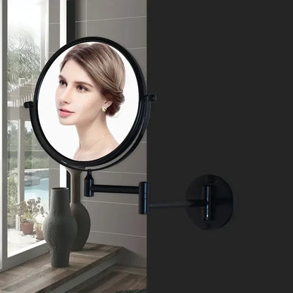 Black round magnifying wall mounted beauty mirror for bedroom