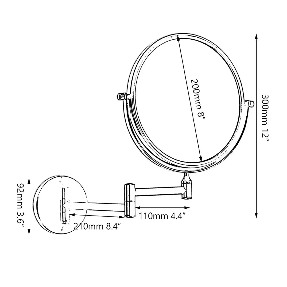 Black round magnifying wall mounted beauty mirror for bedroom