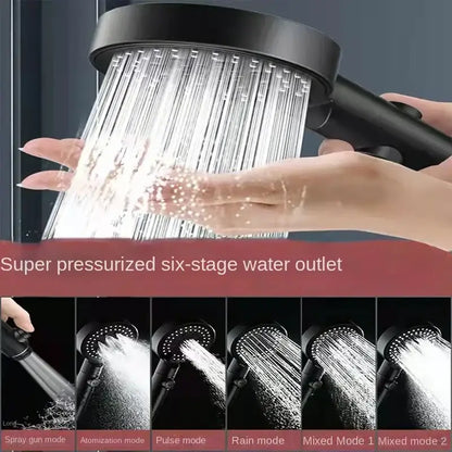 Black round shower head 6 modes high pressure handheld bathroom sprayer