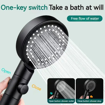 Black round shower head 6 modes high pressure handheld bathroom sprayer