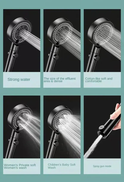 Black round shower head 6 modes high pressure handheld bathroom sprayer