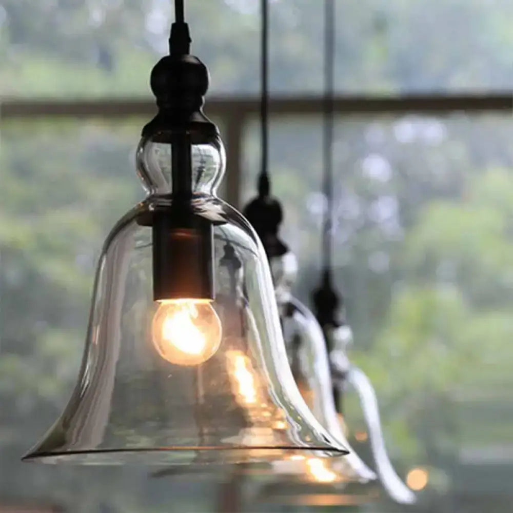 Black rustic bell glass pendant lamp kitchen island light