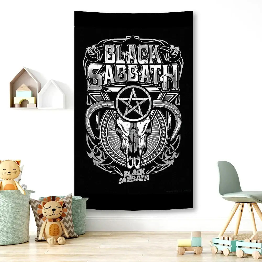 Black sabbath skull wall tapestry bedroom rock decor