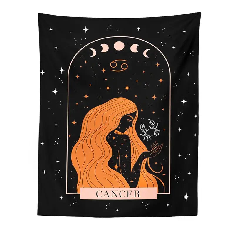 Black scorpio celestial constellation tapestry bedroom moon wall art