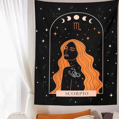 Black scorpio celestial constellation tapestry bedroom moon wall art