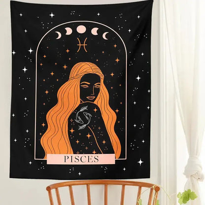Black scorpio celestial constellation tapestry bedroom moon wall art