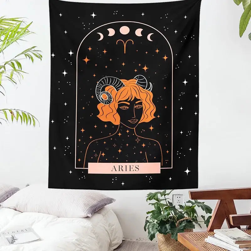 Black scorpio celestial constellation tapestry bedroom moon wall art