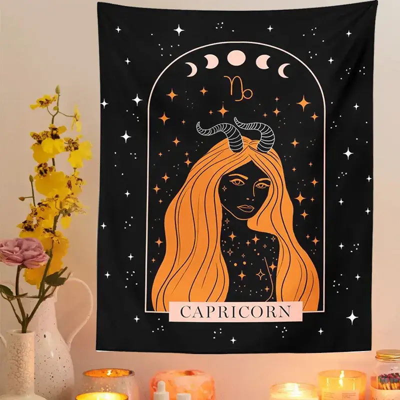 Black scorpio celestial constellation tapestry bedroom moon wall art
