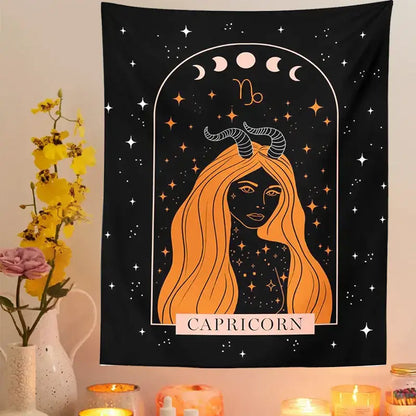 Black scorpio celestial constellation tapestry bedroom moon wall art