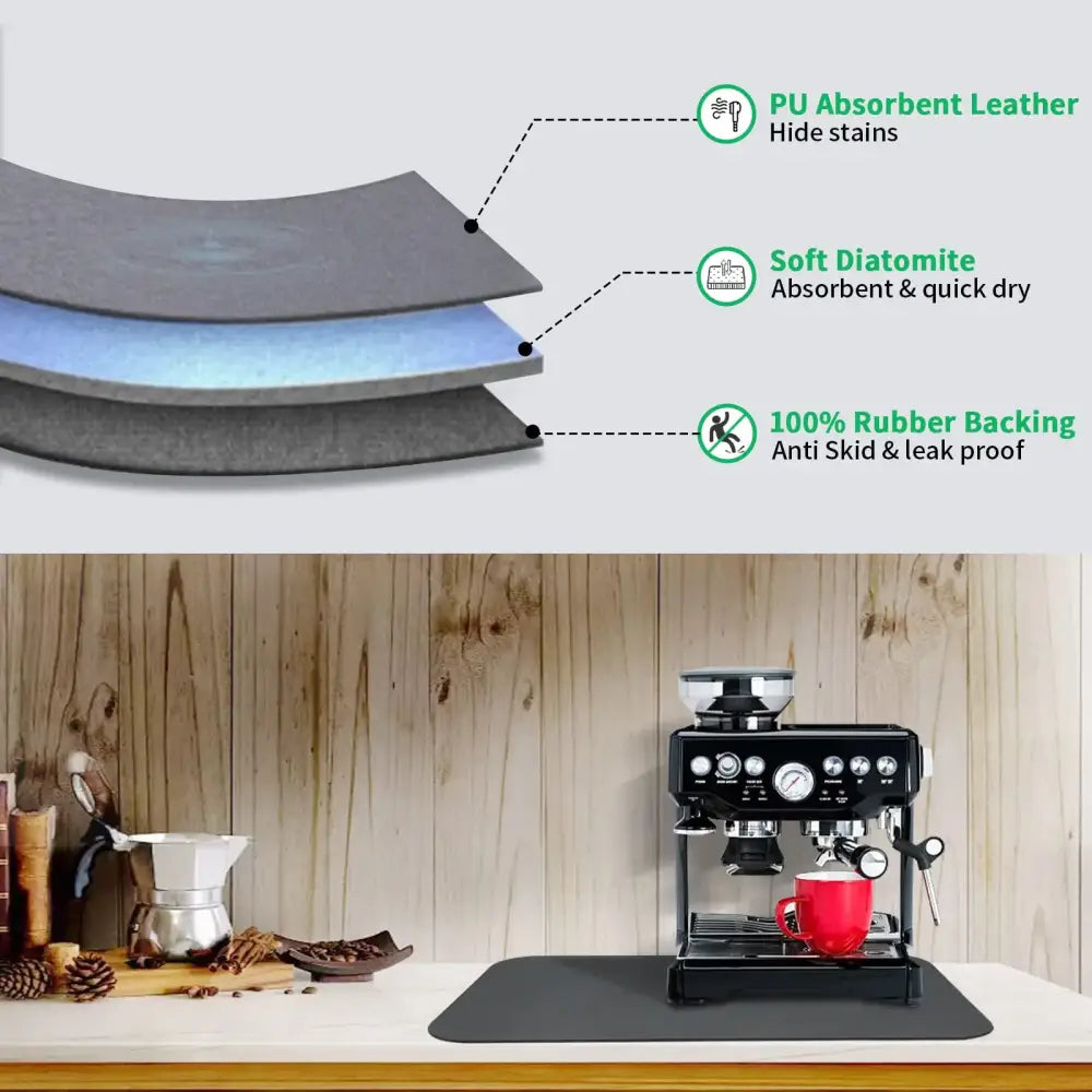 Black silicone absorbent espresso machine mat kitchen coffee decor