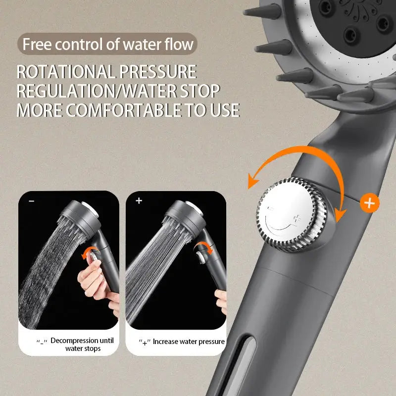 Black & silver adjustable high pressure shower head bathroom 3 modes