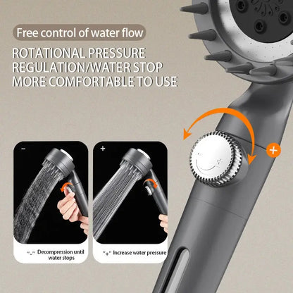 Black & silver adjustable high pressure shower head bathroom 3 modes